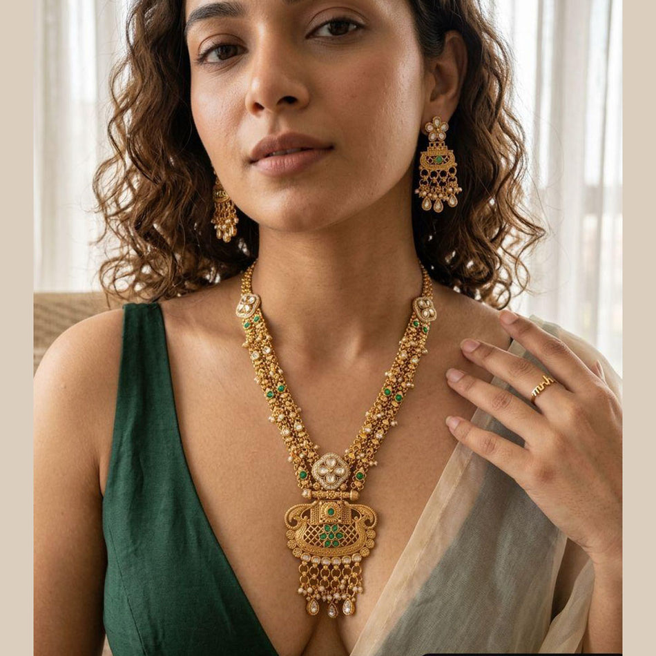Pota Stone   Pearl Necklace in Sterling Silver | Bridal Jewellery India