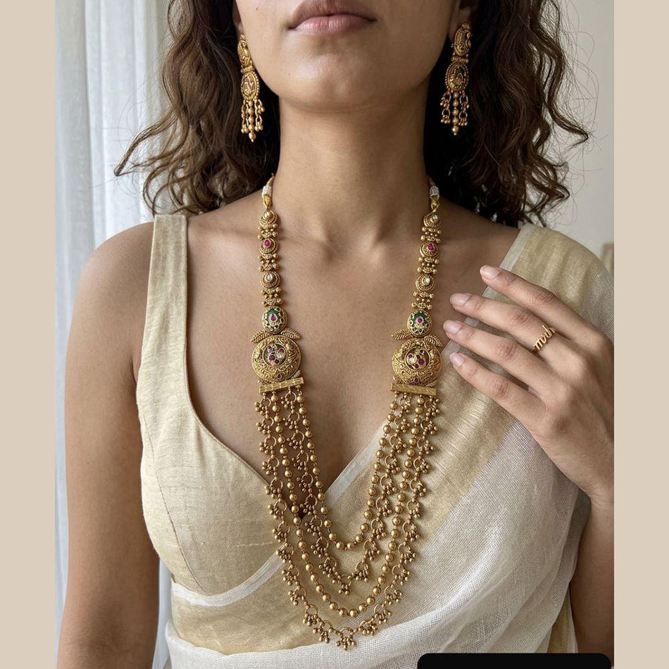 Pota Stone   Pearl Necklace in Gold Plated | Bridal Jewellery India