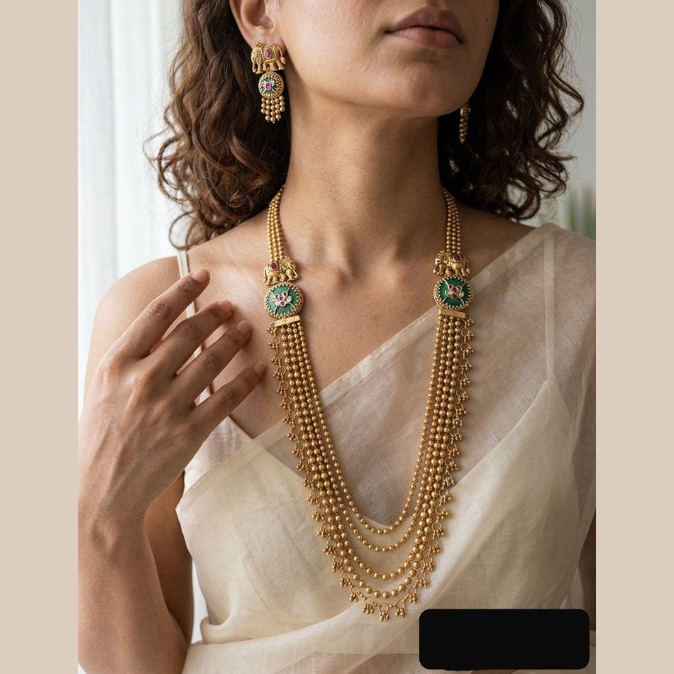 Pota Stone and Pearl Necklace in Gold Plated | Bridal Jewellery India