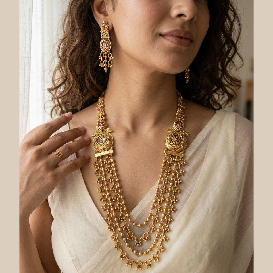 Pota Stone   Pearl Necklace in Sterling Silver | Bridal Jewellery India