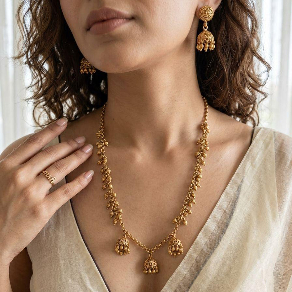 Pearl Necklace in White Gold Plated | Bridal Jewellery India