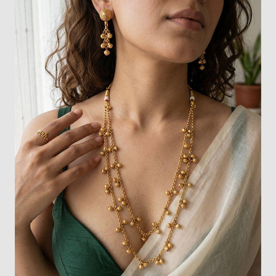Pearl Long Necklace in Gold Tone | Bridal Jewellery India