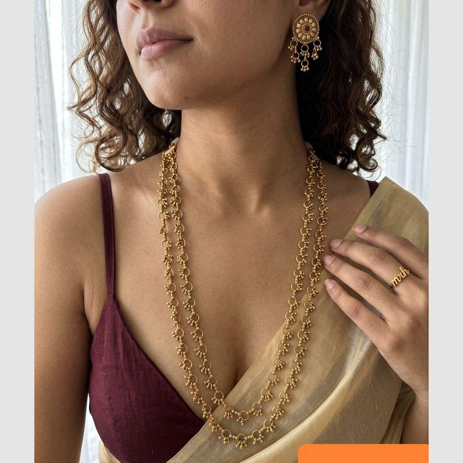 Pearl Long Necklace in White Gold Plated | Bridal Jewellery India