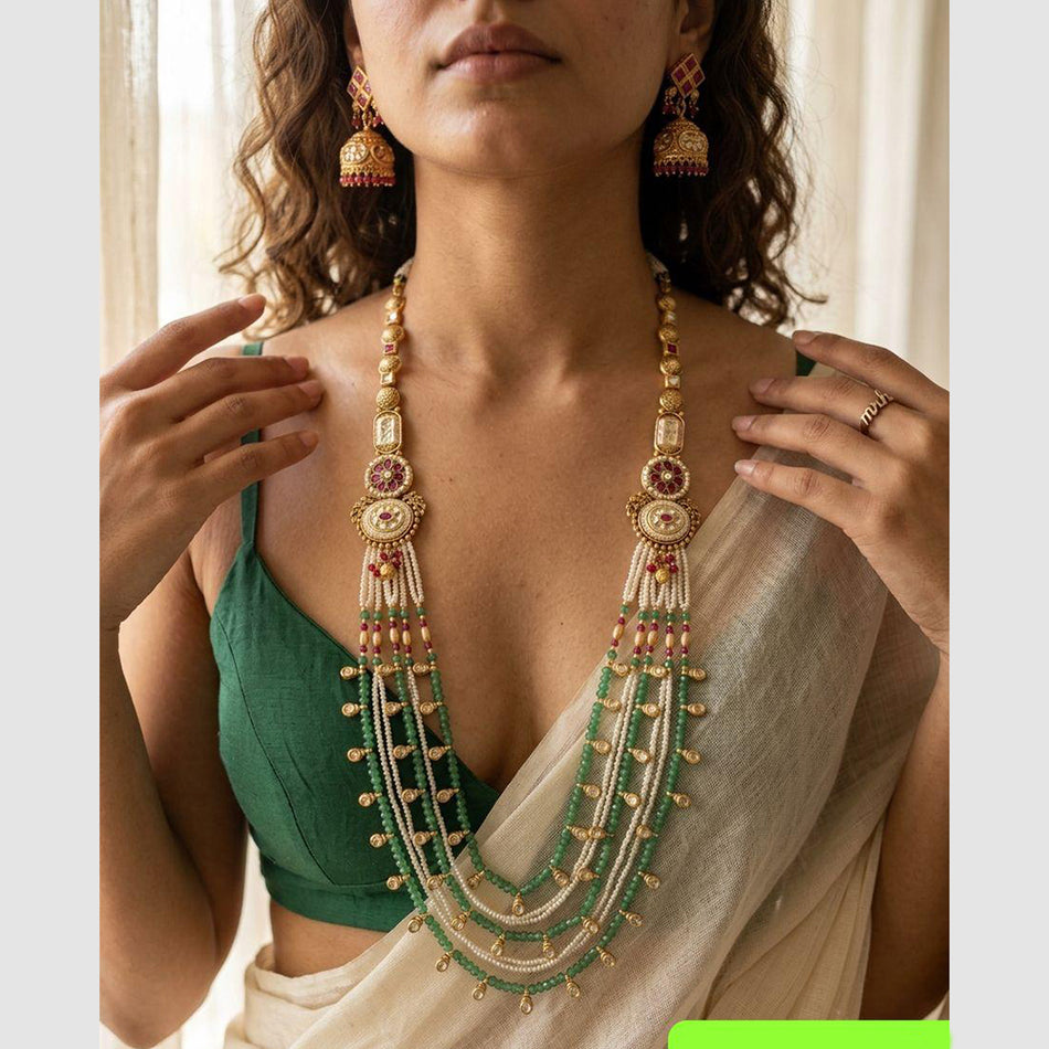 Pota Stone   Pearl Necklace in Oxidised Silver | Bridal Jewellery India