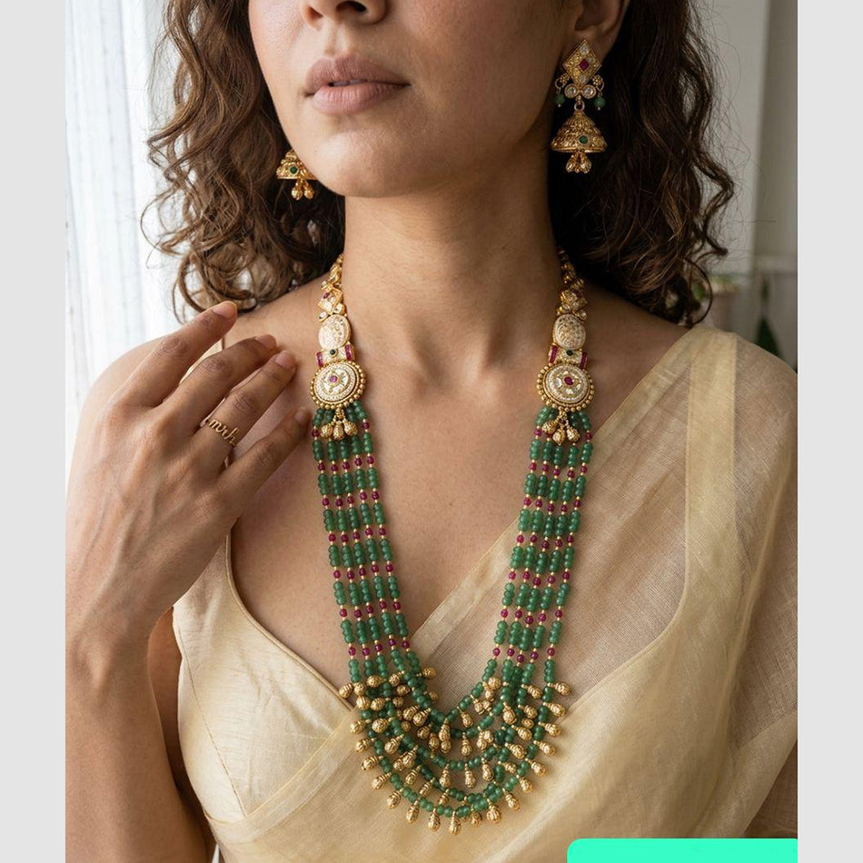 Pota Stone and Pearl Necklace in Sterling Silver | Bridal Jewellery India
