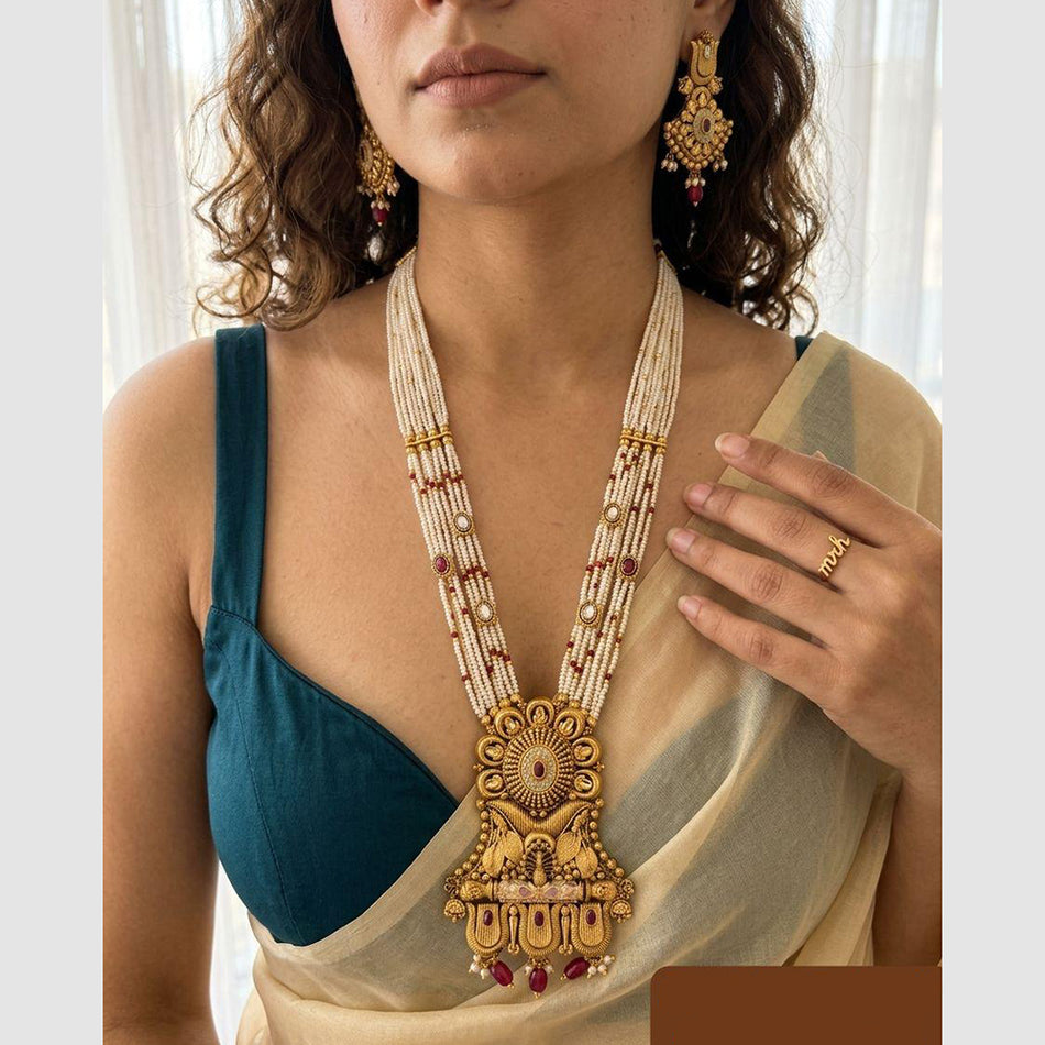 Meenakari Long Necklace in Gold Tone | Bridal Jewellery India