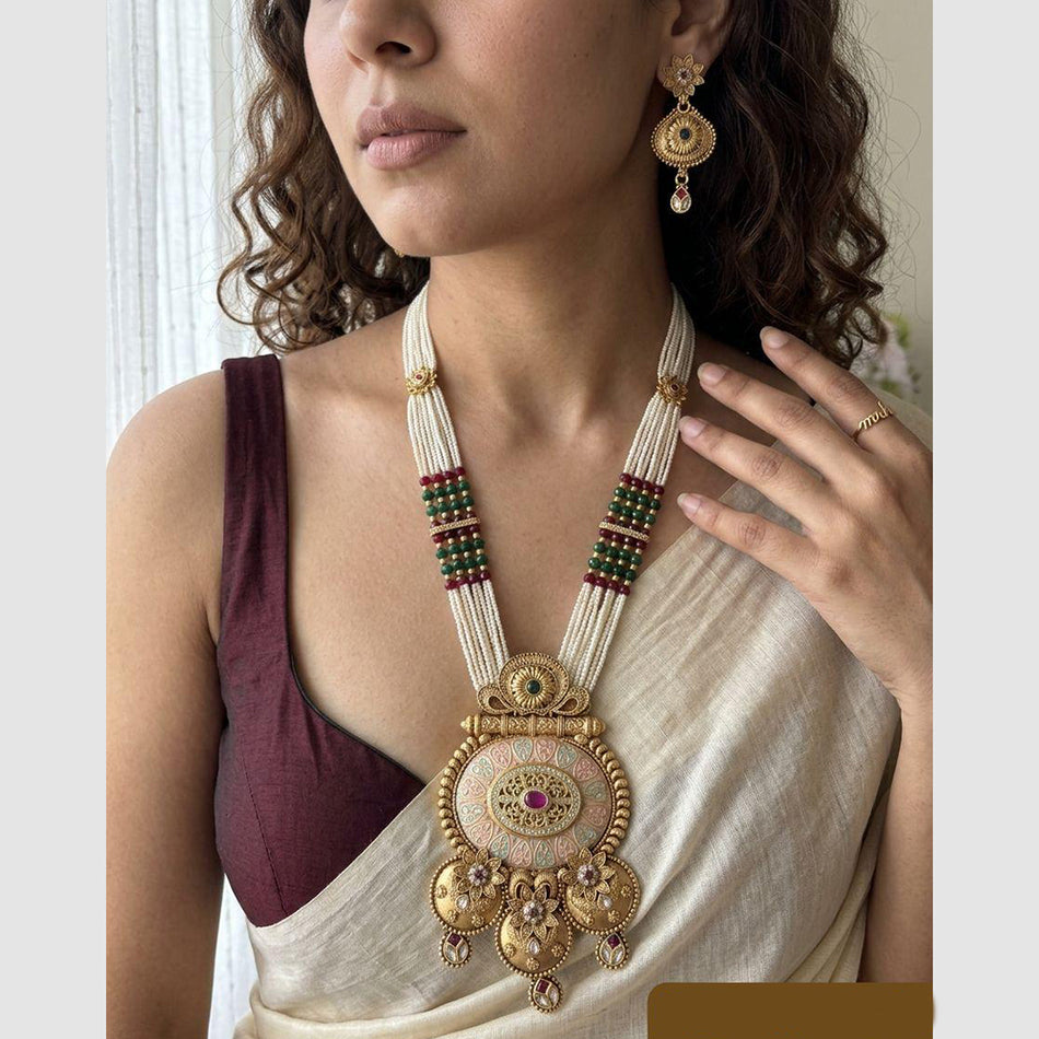 Meenakari Pearl Necklace in Silver Tone | Bridal Jewellery India
