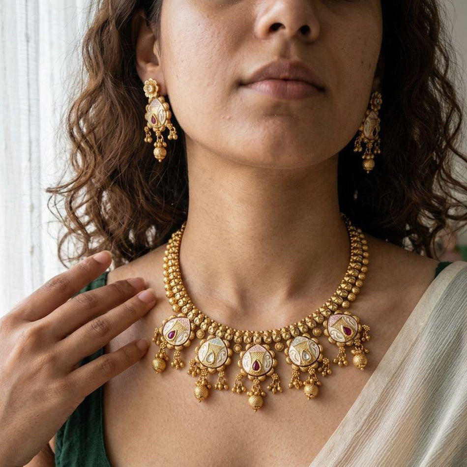 Meenakari Necklace in Sterling Silver | Bridal Jewellery India