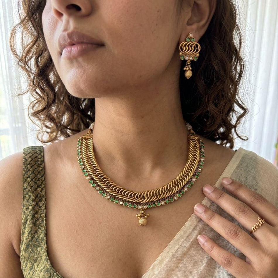 Pota Stone Necklace in Gold Tone for Occasion Wear | Bridal Jewellery India