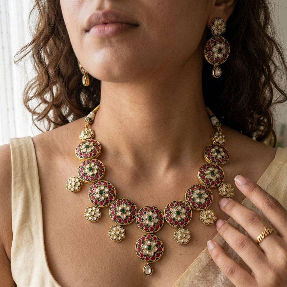 Pota Stone Necklace in 14K Gold Plated | Bridal Jewellery India