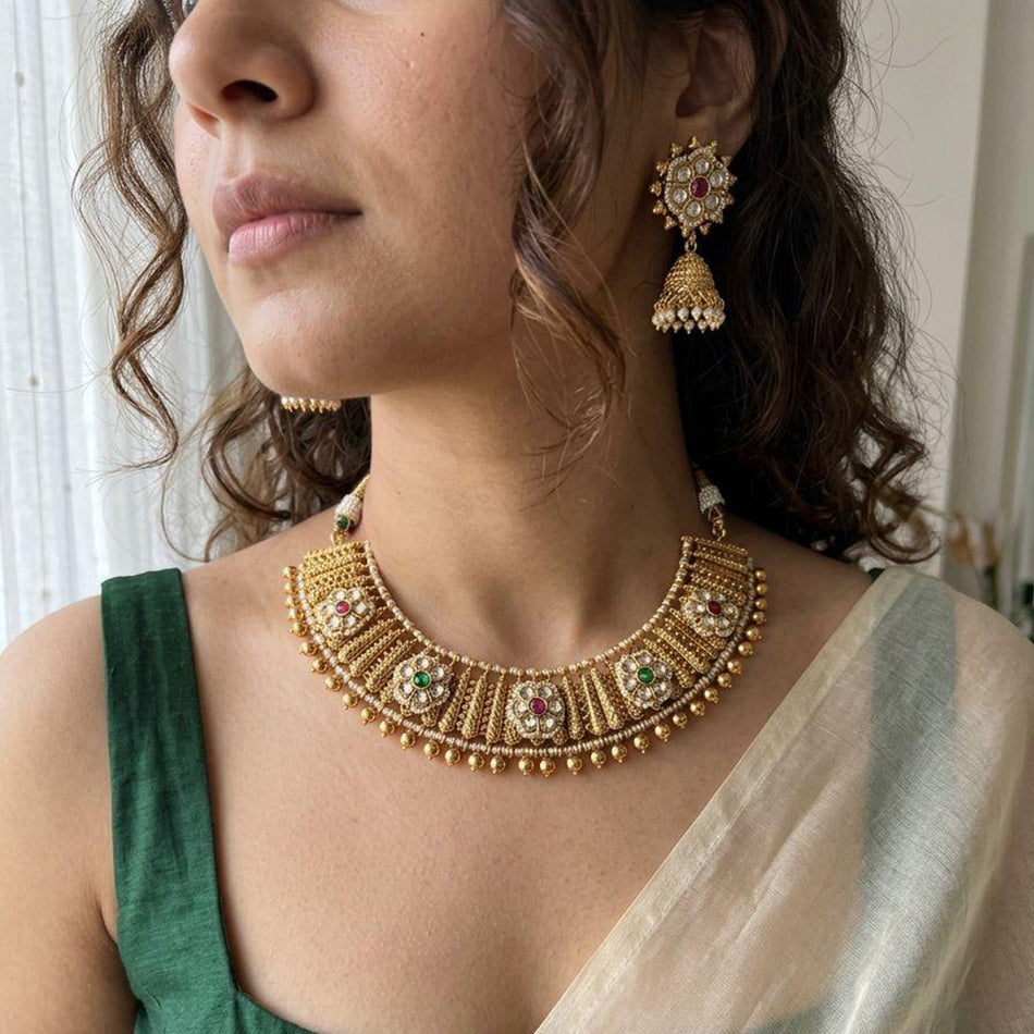 Pota Stone Necklace in Sterling Silver | Bridal Jewellery India