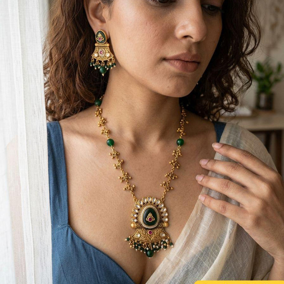 Pota Stone Necklace in  Gold Plated | Bridal Jewellery India