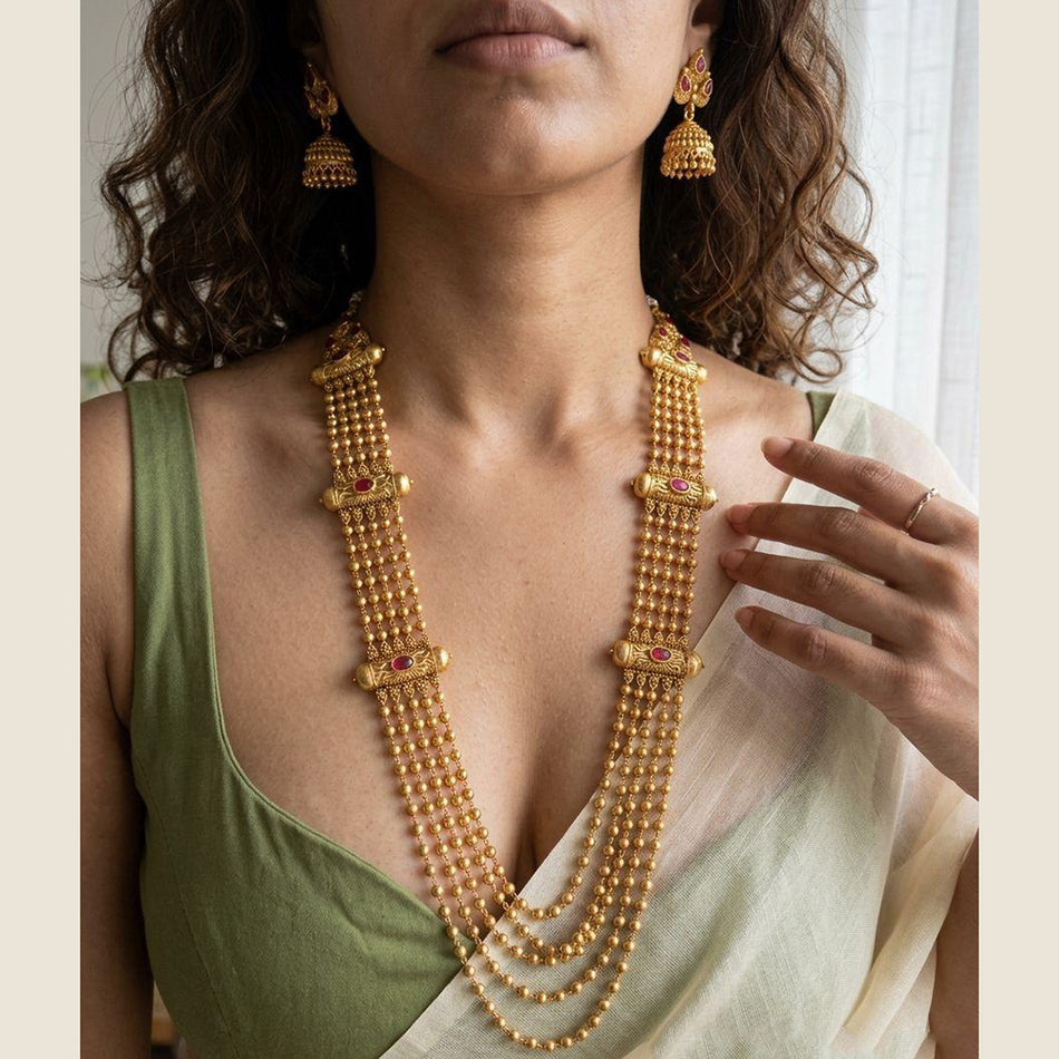 Pota Stone and Pearl Necklace in Sterling Silver | Bridal Jewellery India