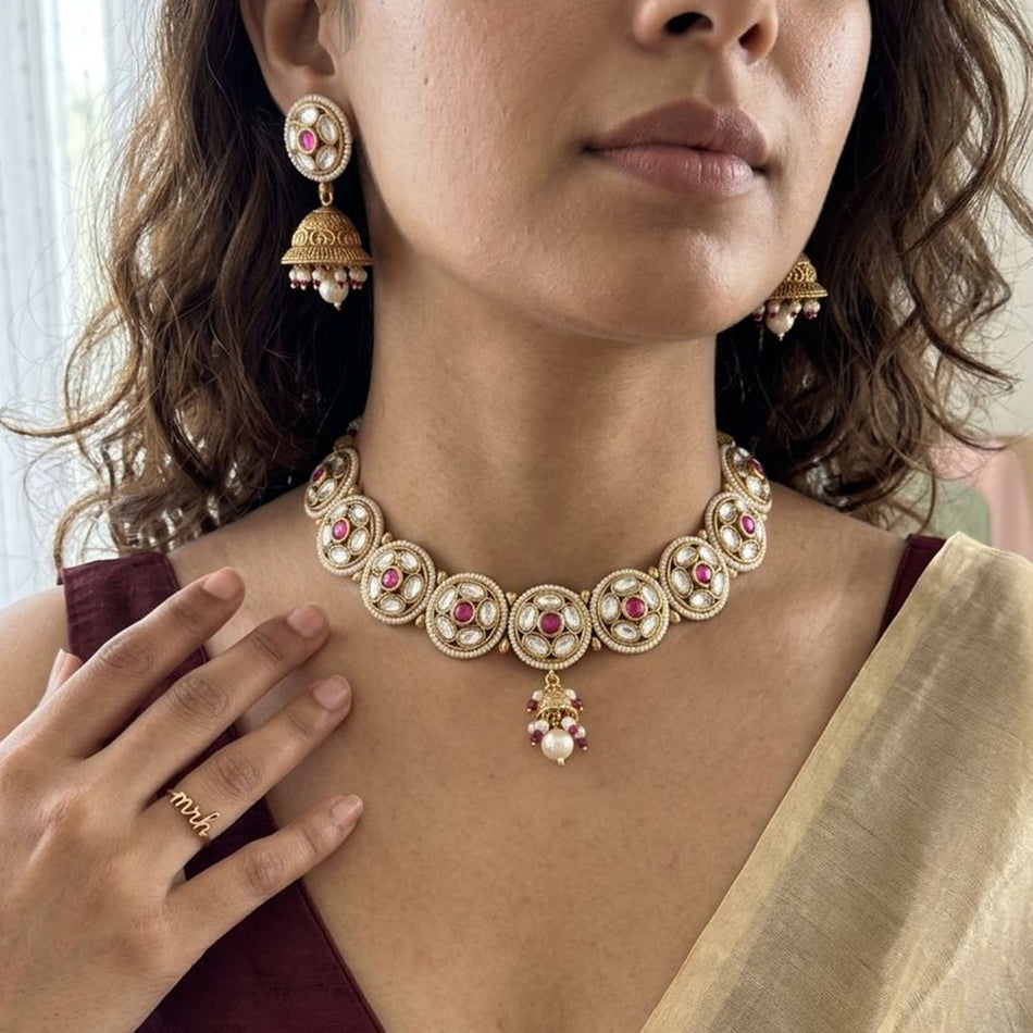 Pota Stone Choker in 18K Gold Plated | Bridal Jewellery India