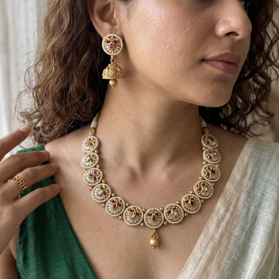 Meenakari Necklace in Rose Gold Plated | Bridal Jewellery India