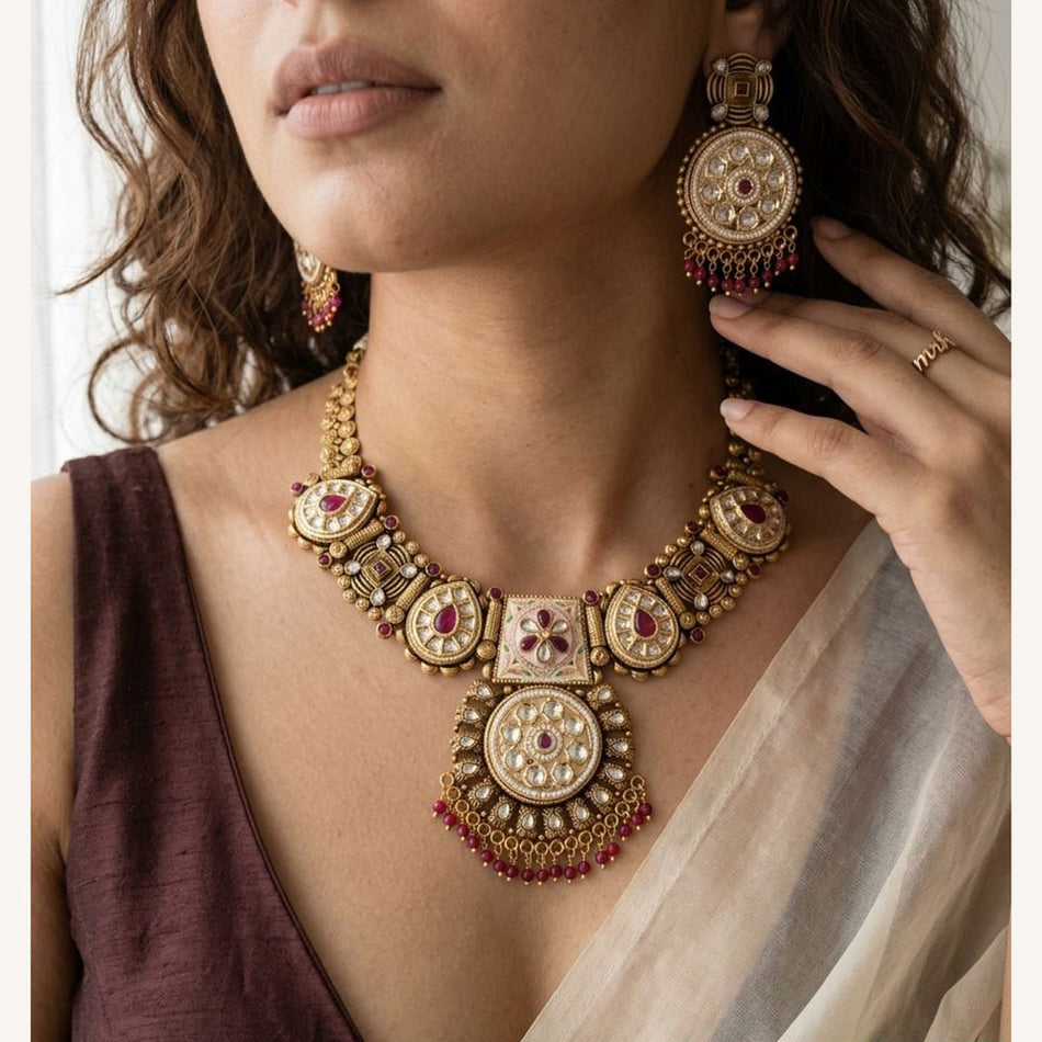 Meenakari Necklace in Gold Tone | Bridal Jewellery India