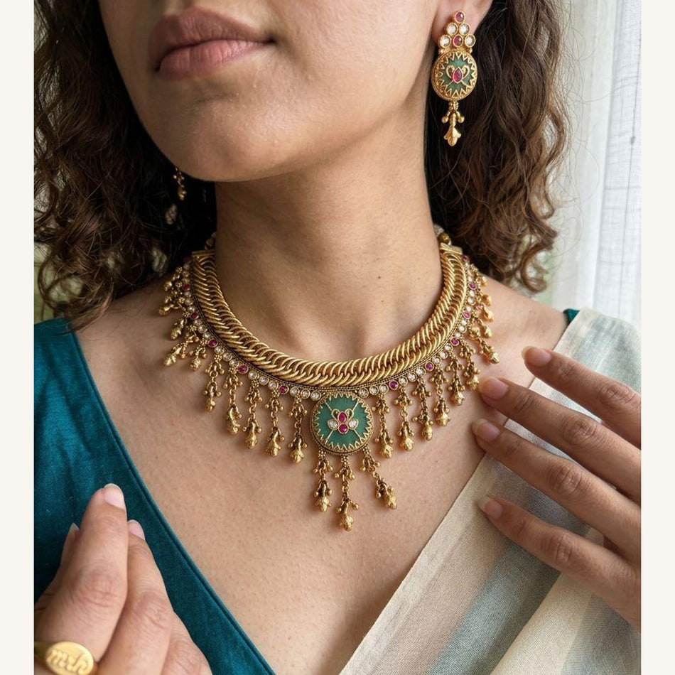 Pota Stone   Pearl Necklace in Sterling Silver | Bridal Jewellery India