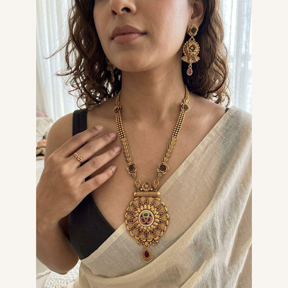 Pota Stone   Pearl Necklace in Sterling Silver | Bridal Jewellery India