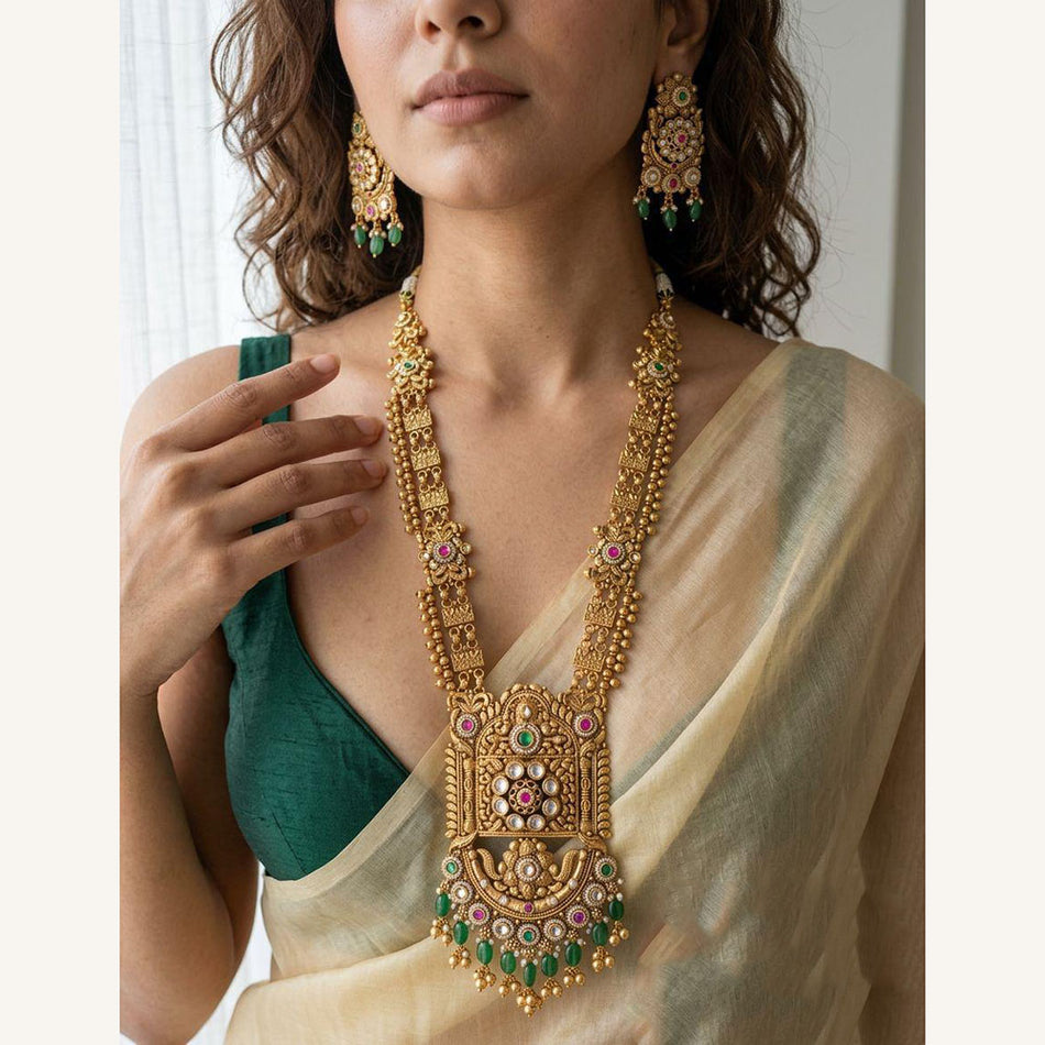 Pota Stone and Pearl Necklace in Sterling Silver | Bridal Jewellery India
