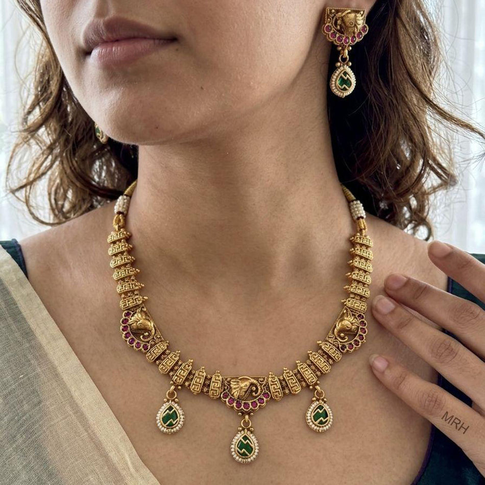 Pota Stone   Pearl Necklace in Sterling Silver | Bridal Jewellery India
