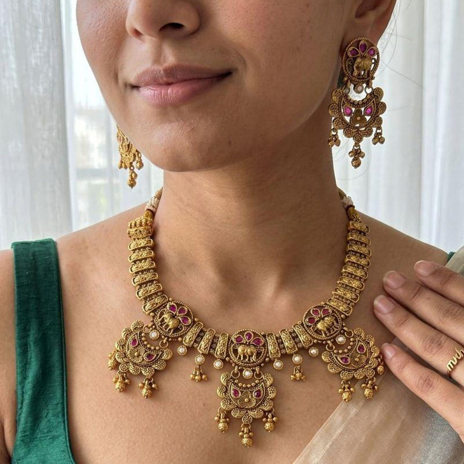 Pota Stone and Pearl Necklace in Sterling Silver | Bridal Jewellery India