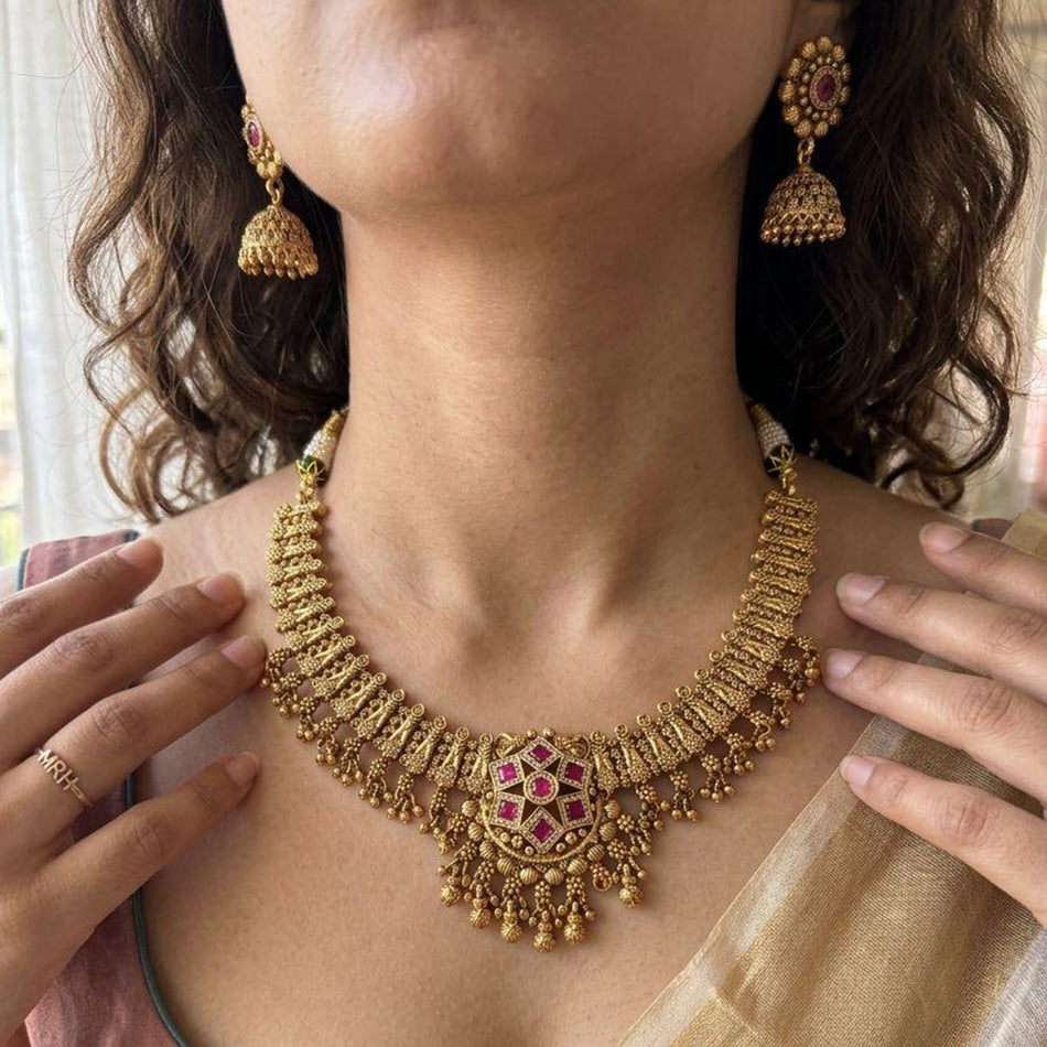Pota Stone Choker Necklace in Rose Gold Plated | Bridal Jewellery India