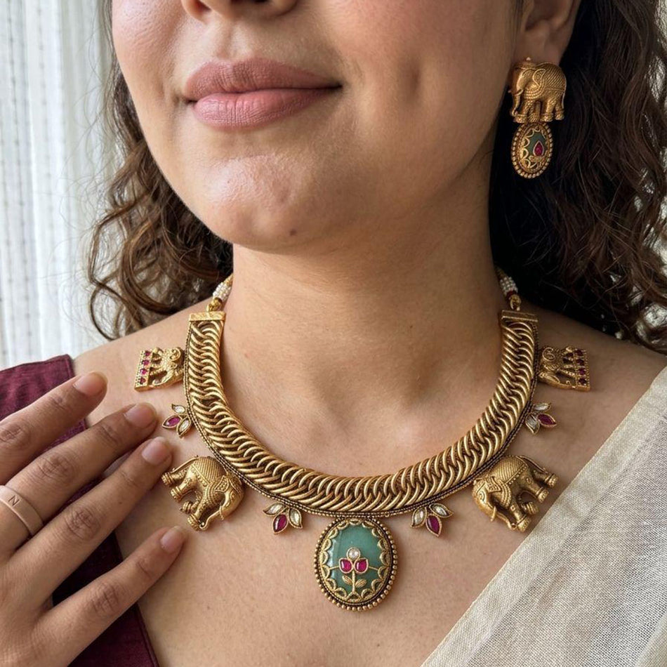 Pota Stone   Pearl Necklace in Sterling Silver | Bridal Jewellery India