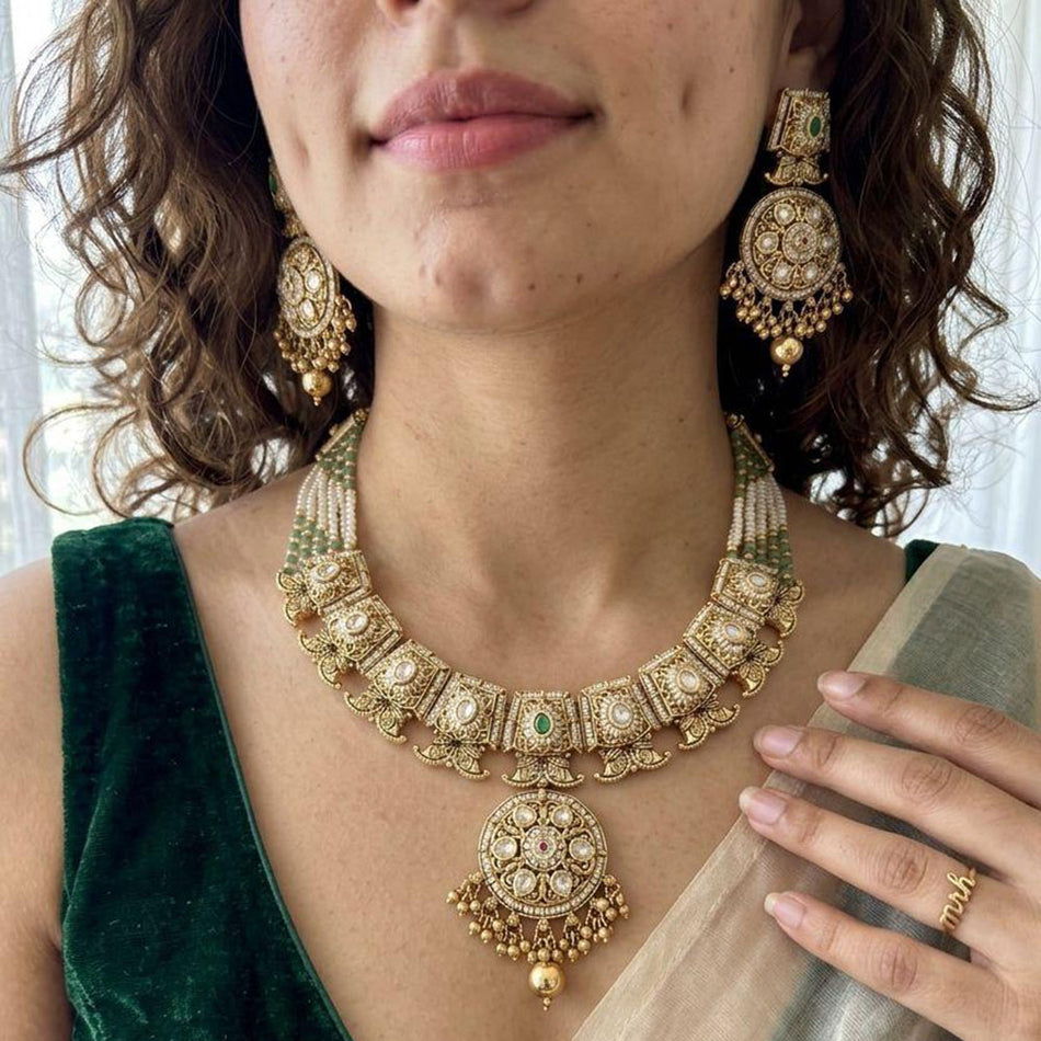 Pota Stone Choker Necklace in Platinum | Bridal Jewellery India