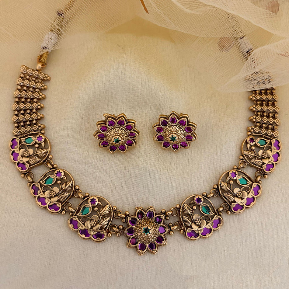 Pota Stone and Pearl Necklace in Sterling Silver | Bridal Jewellery India