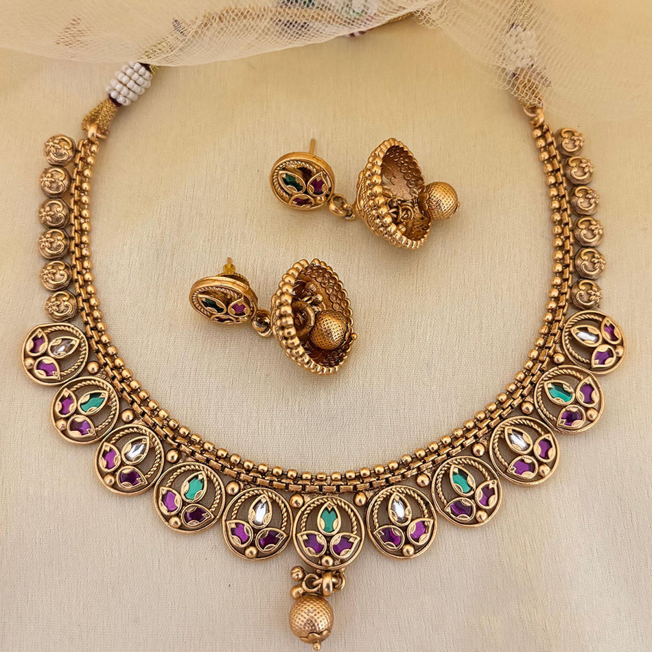 Pota Stone Necklace in Rose Gold Plated | Bridal Jewellery India