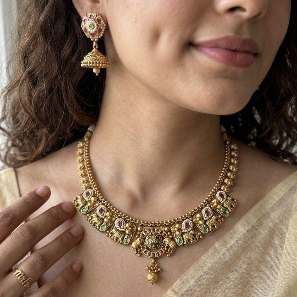 Pota Stone   Pearl Necklace in Sterling Silver | Bridal Jewellery India