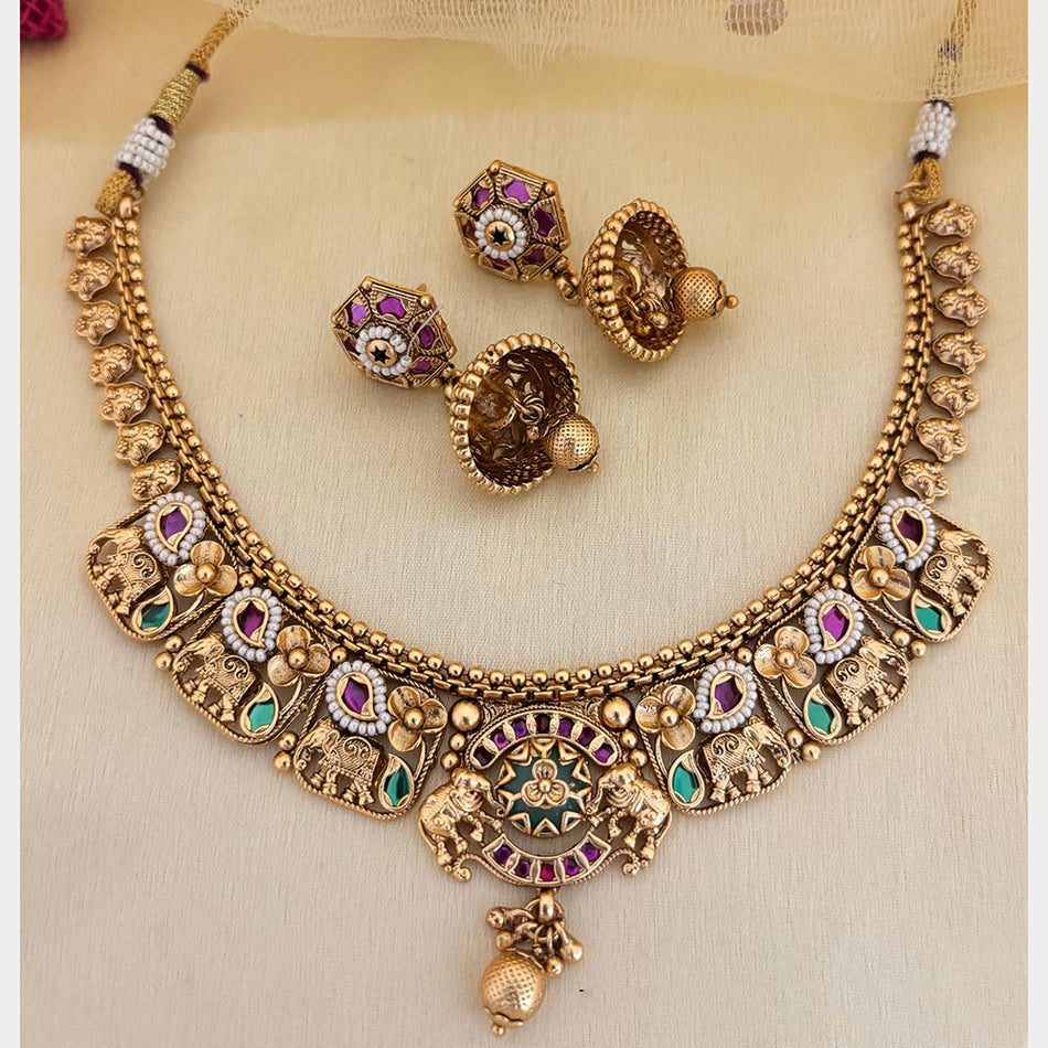 Pota Stone and Pearl Necklace in Sterling Silver | Bridal Jewellery India