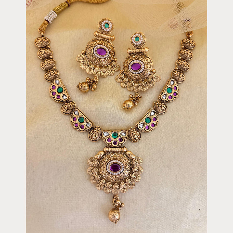 Pota Stone Pearl Necklace in 14K Gold Plated | Bridal Jewellery India