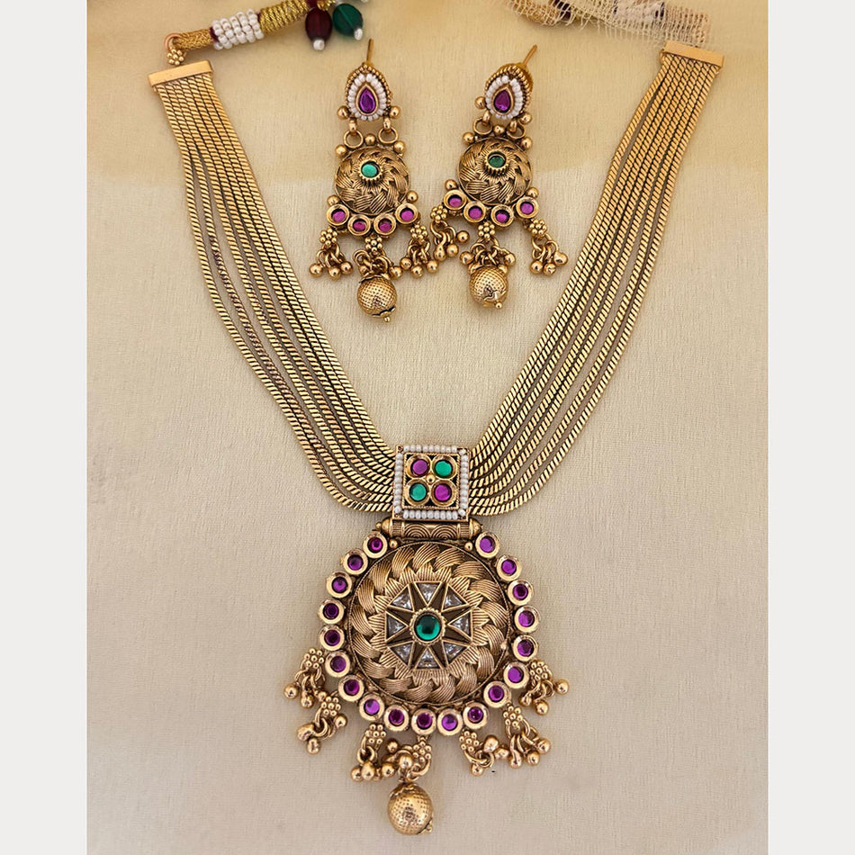 Pota Stone   Pearl Necklace in 18K Gold Plated | Bridal Jewellery India