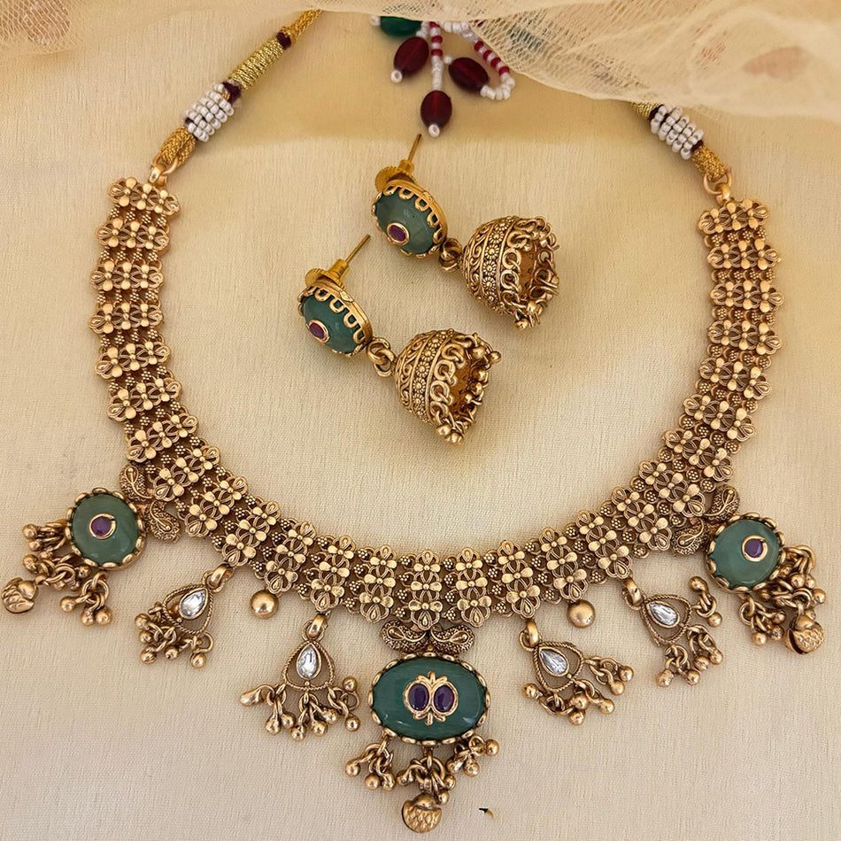 Pota Stone and Pearl Necklace in Sterling Silver | Bridal Jewellery India