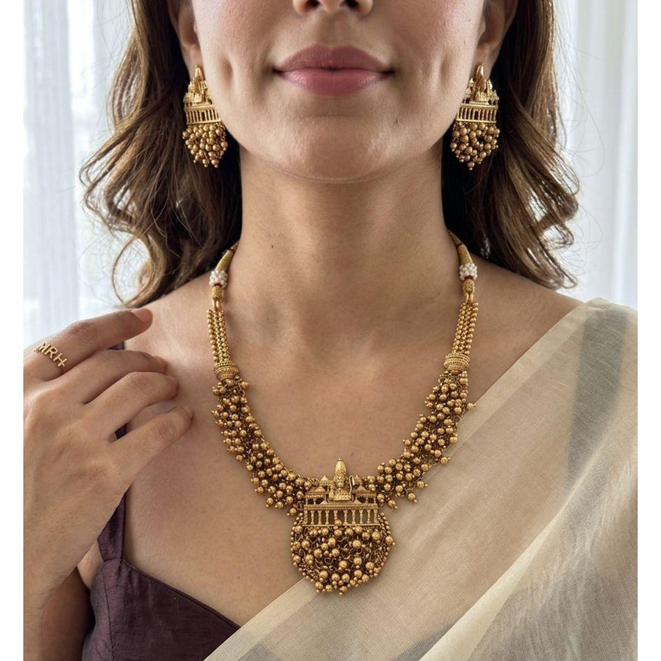 Pearl Necklace Set in White Gold Plated | Bridal Jewellery India
