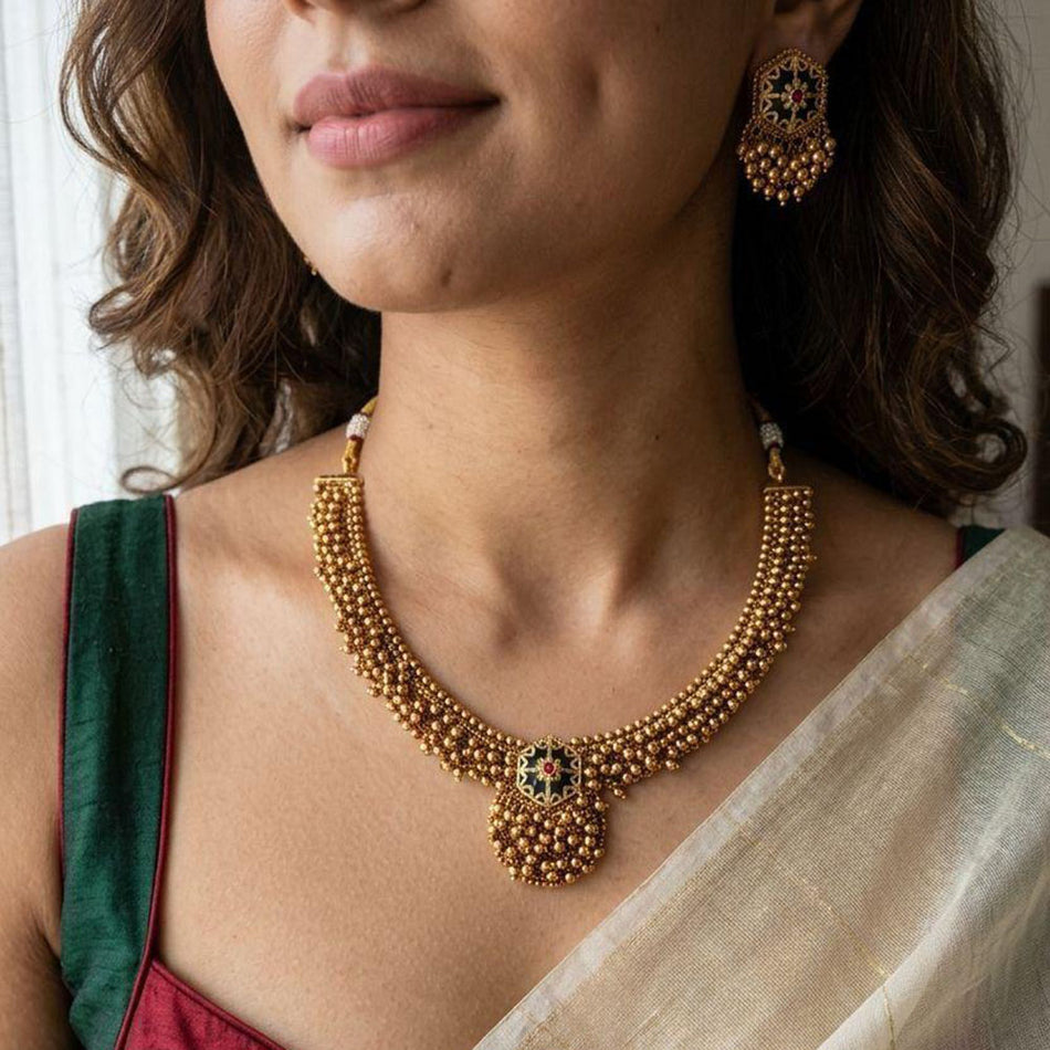 Pota Stone Pearl Necklace in Sterling Silver | Bridal Jewellery India