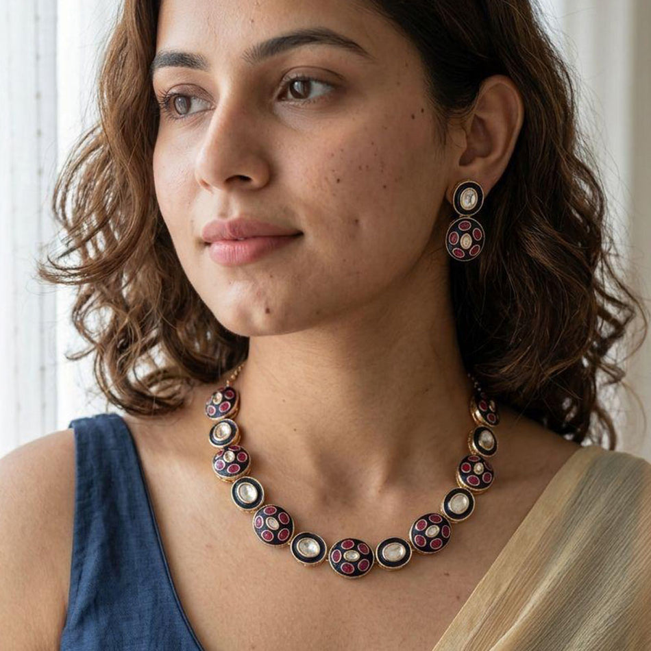 Elegant Pota Stone Necklace in Gold Tone | Bridal Jewellery India