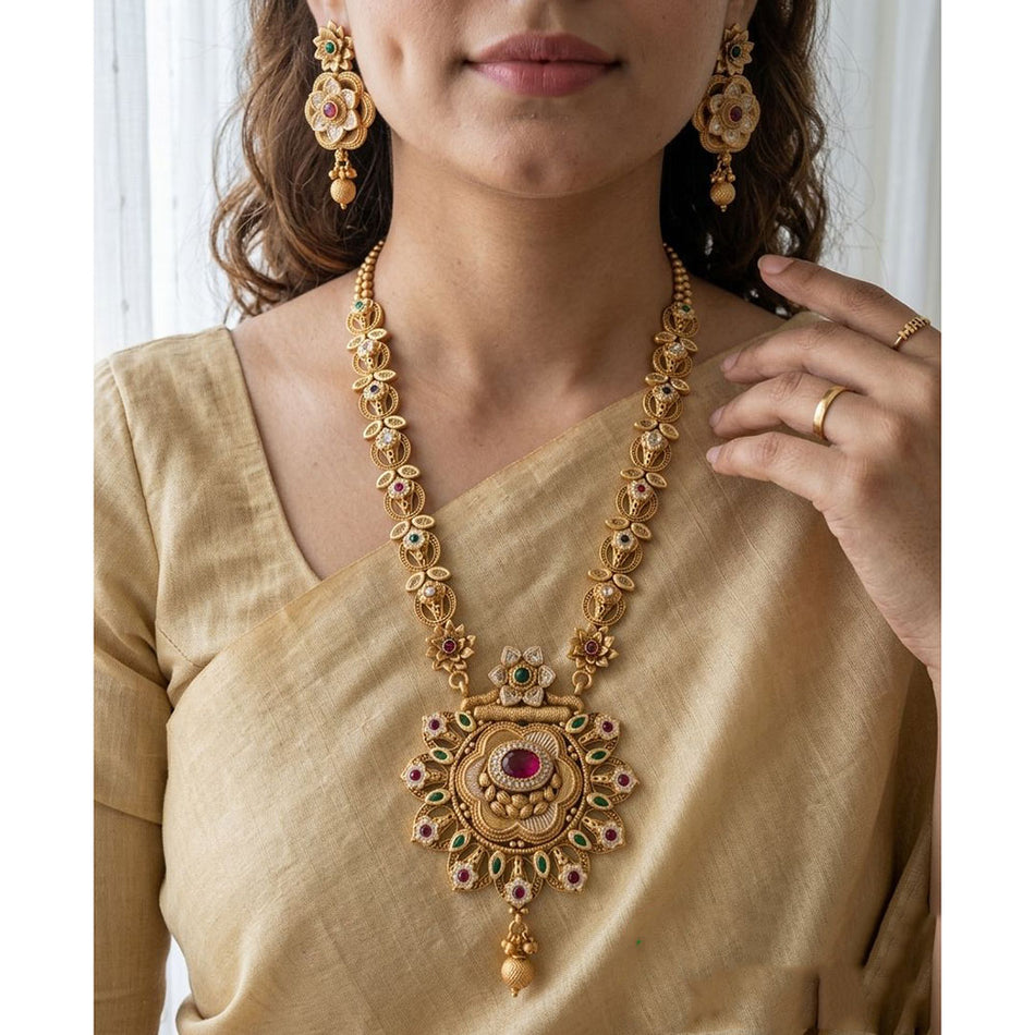 Pota Stone Necklace in Oxidised Silver | Bridal Jewellery India