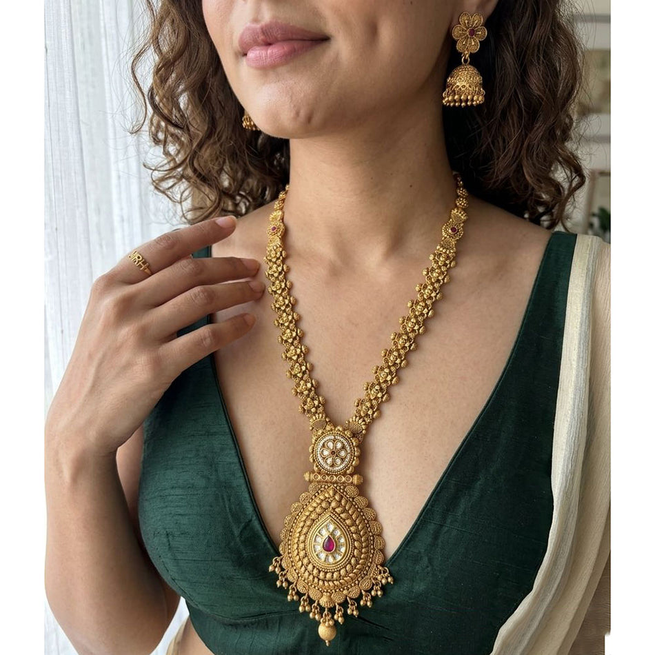 Pota Stone Necklace in Rose Gold Plated | Bridal Jewellery India
