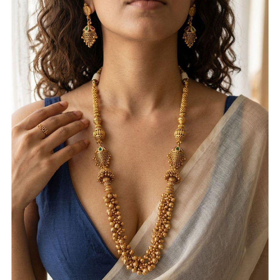 Pota Stone Necklace in Gold Tone | Bridal Jewellery India