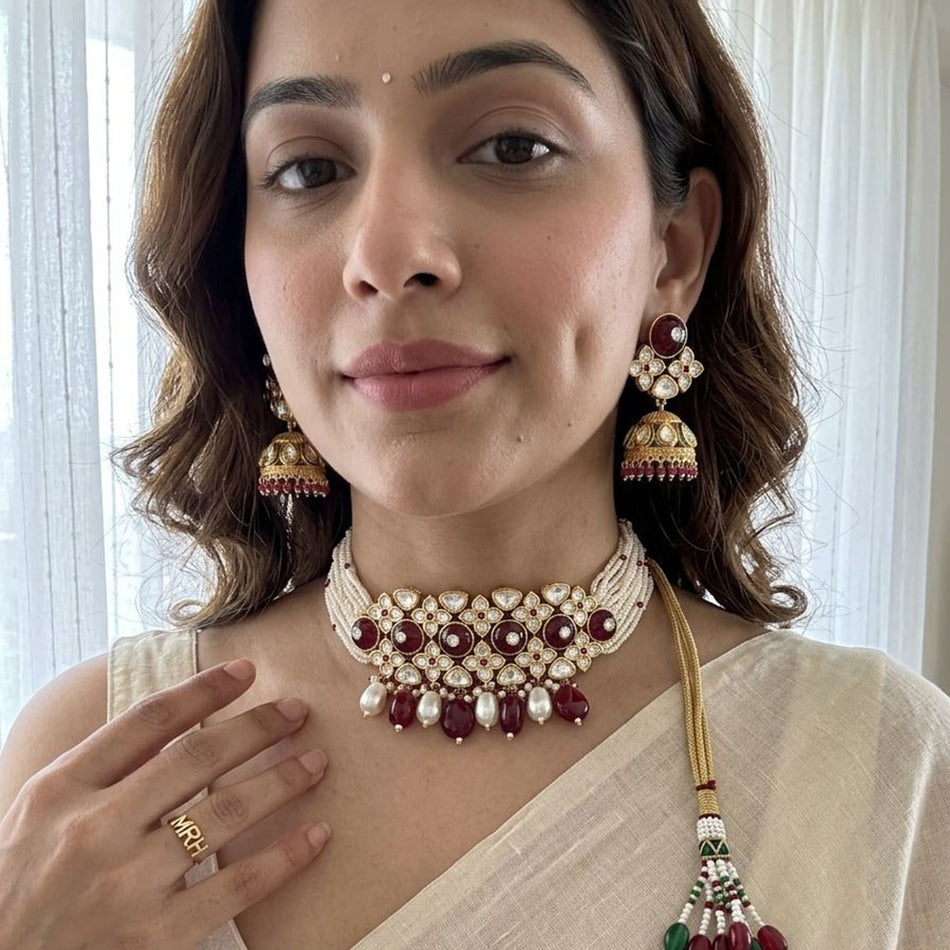 Kundan Choker Necklace in Sterling Silver | Bridal Jewellery India