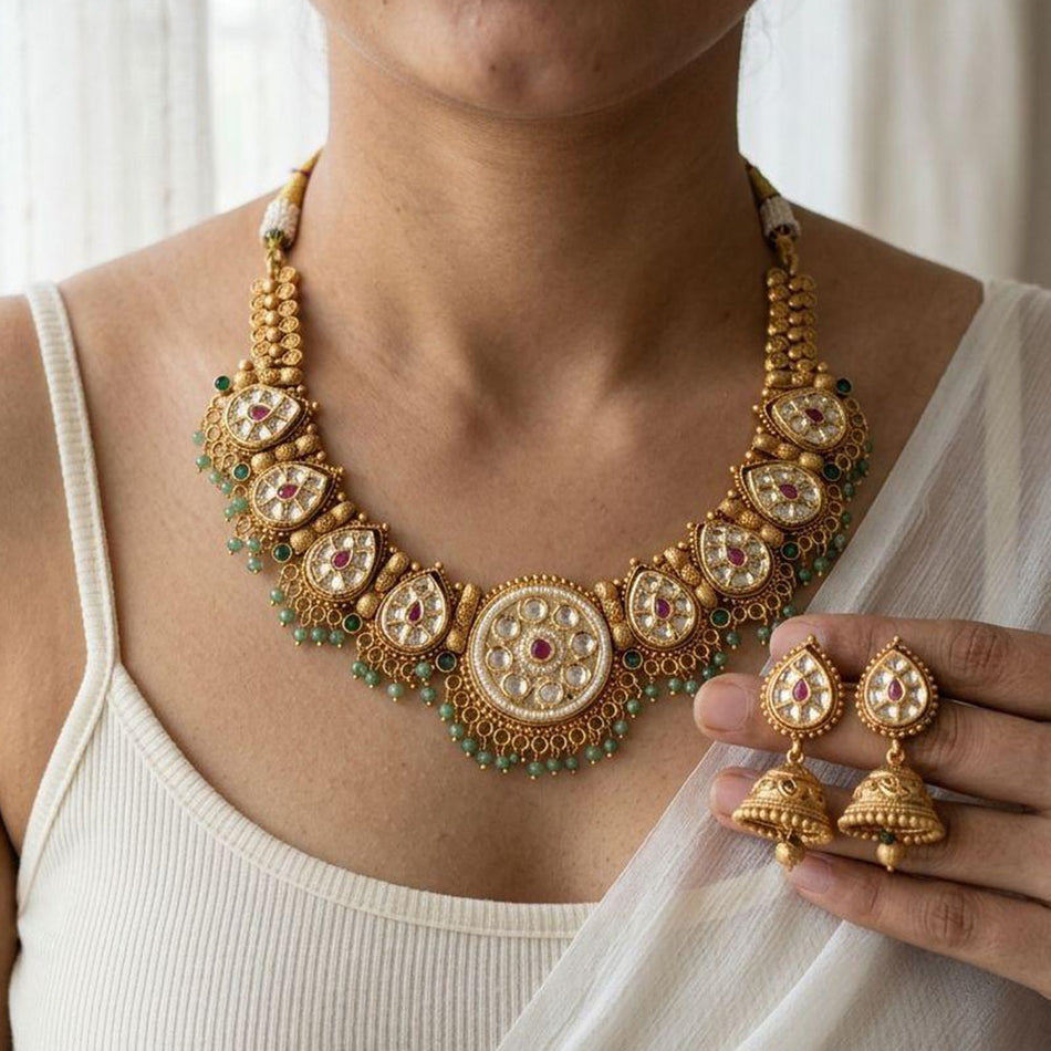 Glorious Pota Necklace in White Gold Plated | Bridal Jewellery India