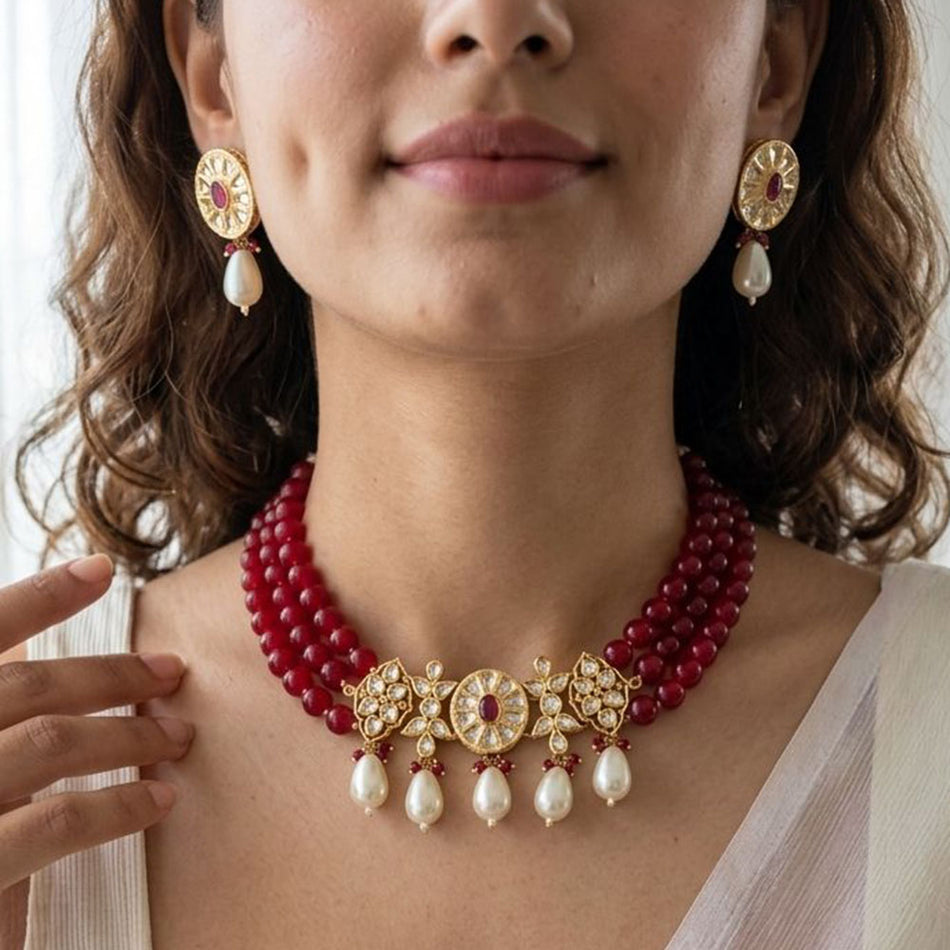 Gilded Charm Necklace in Oxidised Silver for Bridal | Bridal Jewellery India