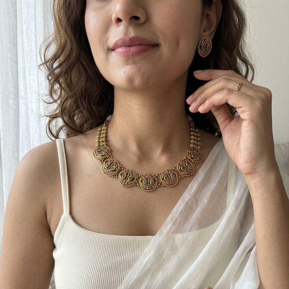 Pota Stone Necklace in Gold Tone | Bridal Jewellery India