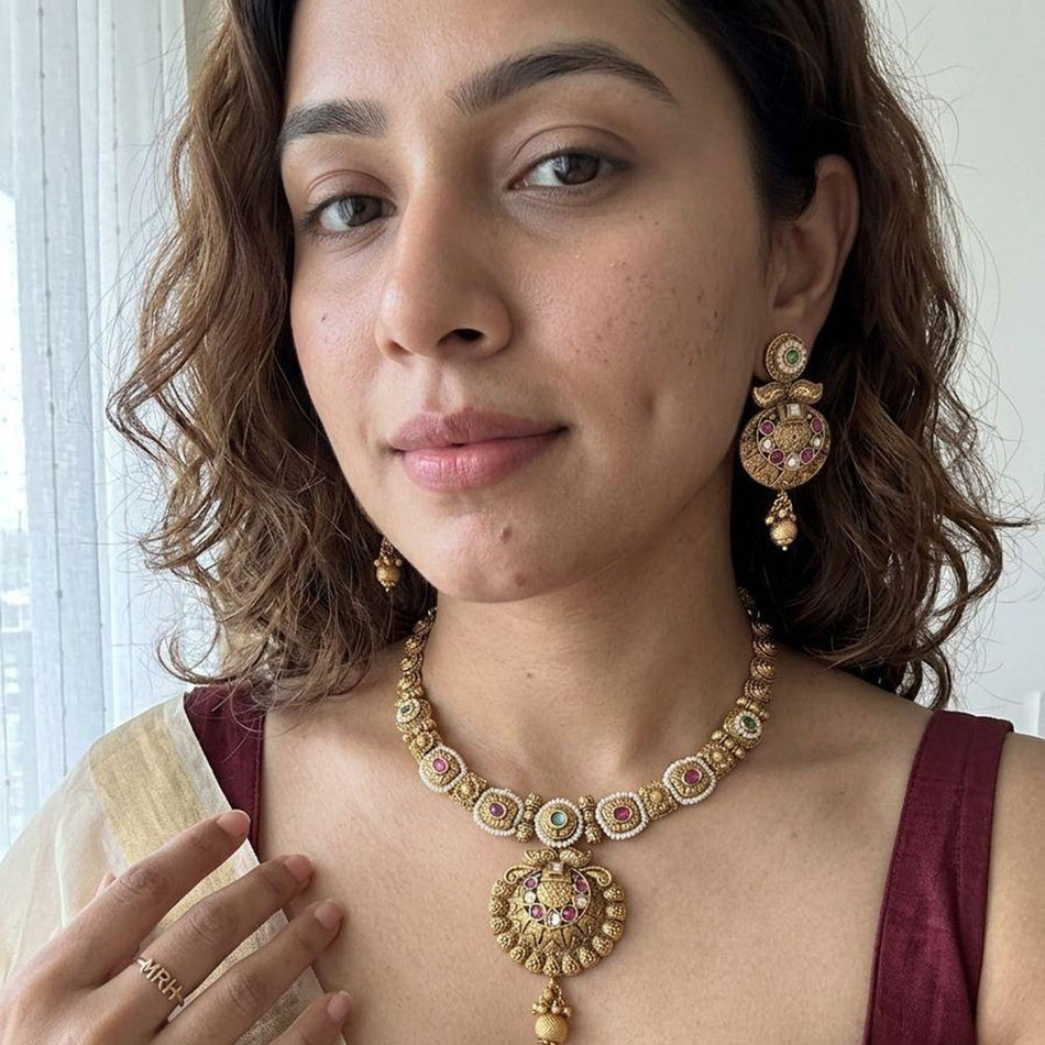 Pota Stone   Pearl Necklace in Sterling Silver | Bridal Jewellery India