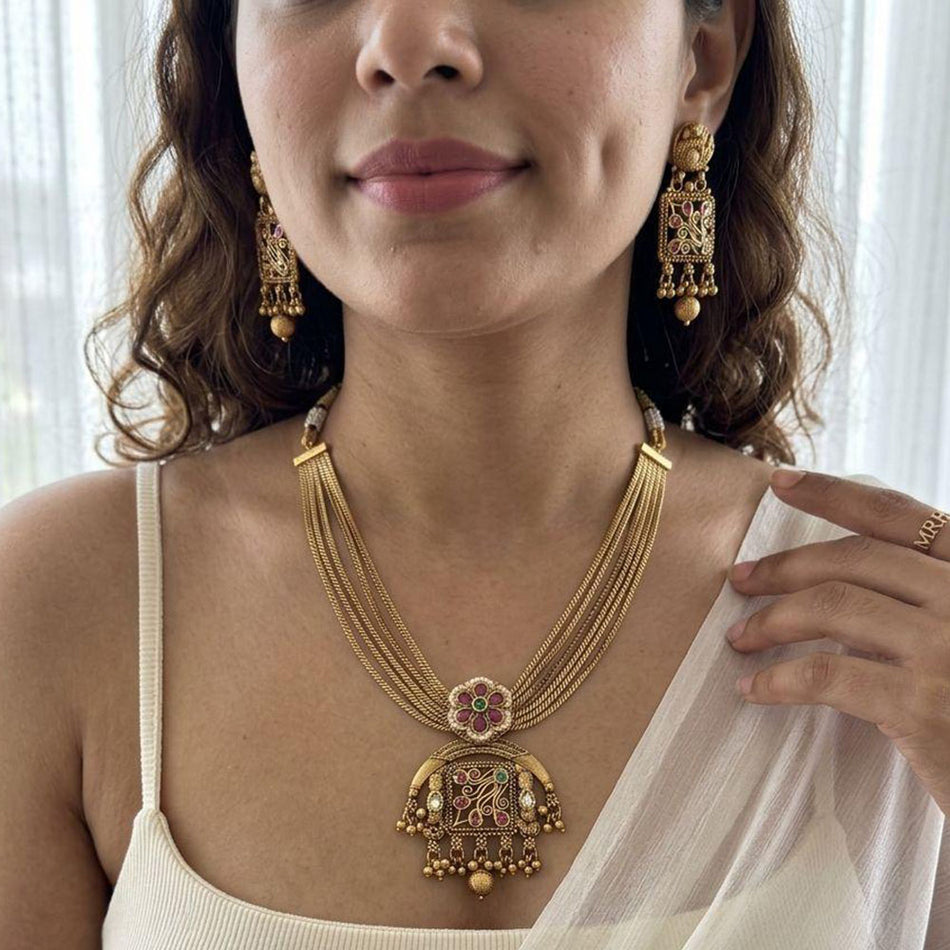 Pota Stone   Pearl Necklace in Sterling Silver | Bridal Jewellery India