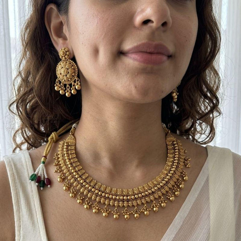 Garnet Bead Necklace in Silver | Bridal Jewellery India