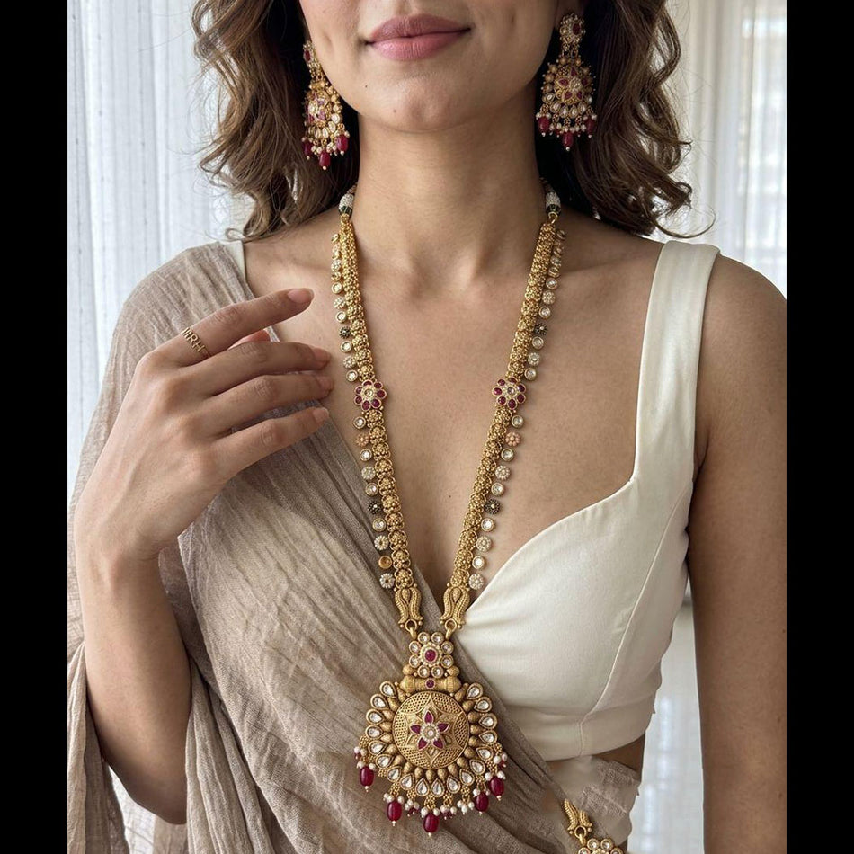 Pota Stone   Pearl Necklace in 18K Gold Plated | Bridal Jewellery India