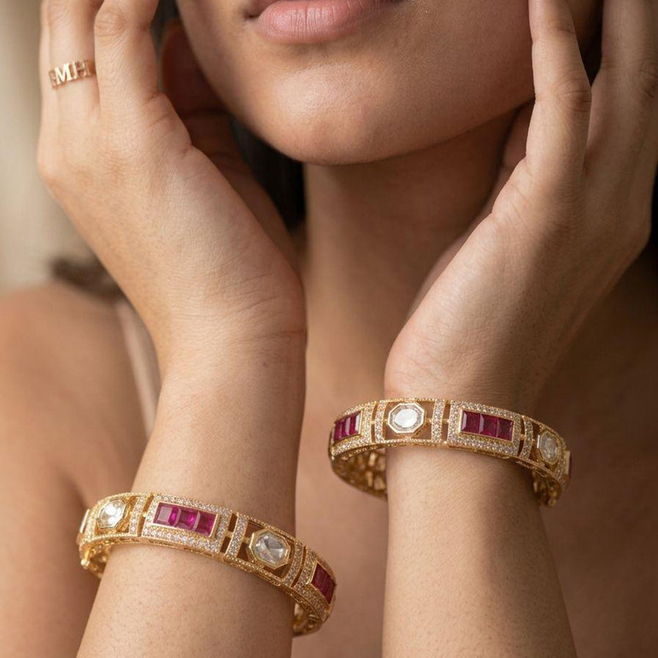 Kundan Open Bangle Set in Sterling Silver | Bridal Jewellery India